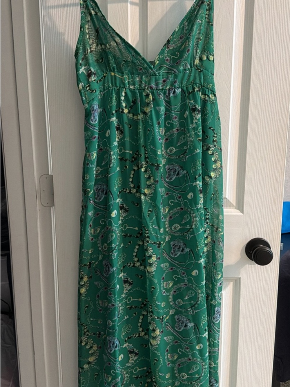Green Printed V-Neck Maxi Dress